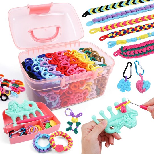 Mermaid Bracelet Making Kit for Girls Ages 6-12, 1200+ Fabric Loom Bands in 12 Rainbow Colors, DIY Craft Set with Mermaid Loom Tool, Storage Box, Friendship Bracelet & Jewelry Making Kit